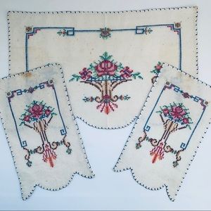 Vintage Flour Sack CrossStitch Dresser Doily Set/3